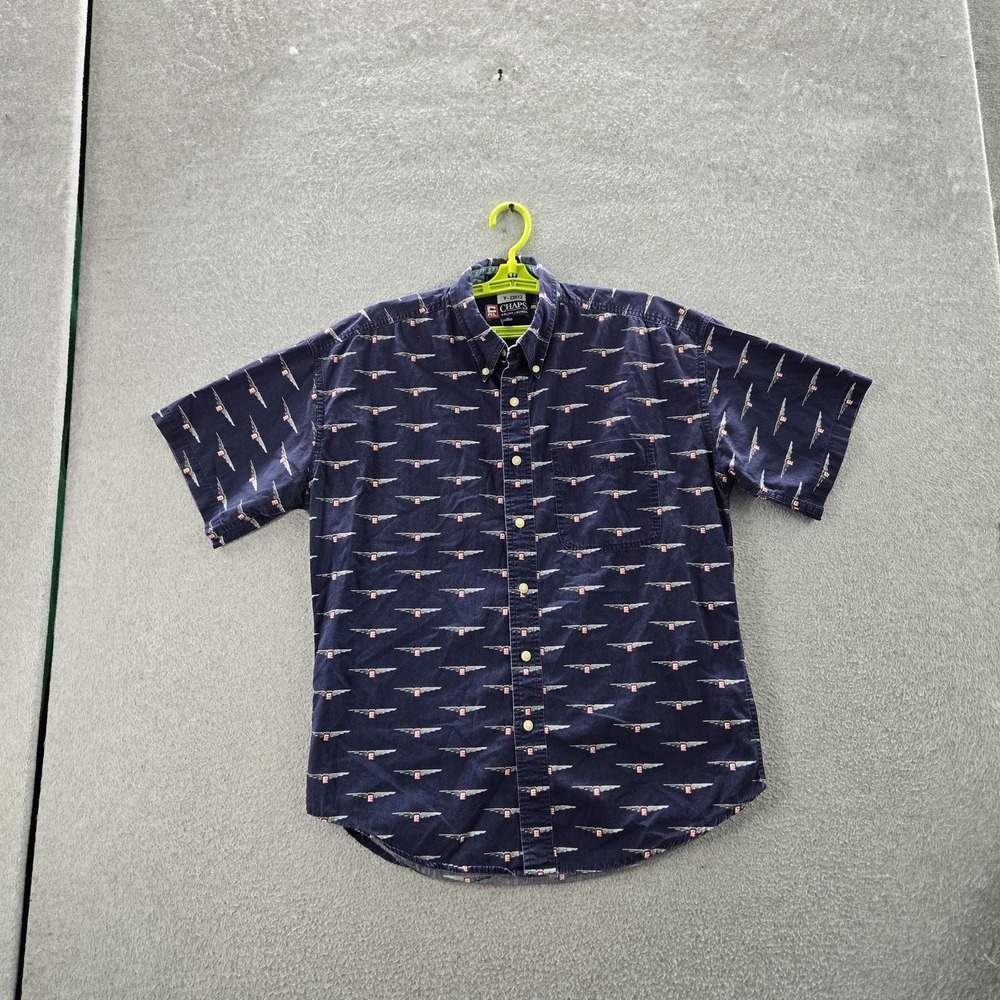 VINTAGE Chaps Ralph Lauren Men Button Up Shirt M Blue Geometric Short Sleeve